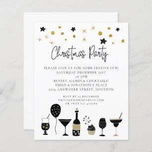 Budget Drinks Gold Black Christmas Party Einladung