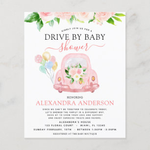 Budget Drive By Baby Shower Florale Blush Rosa Flyer