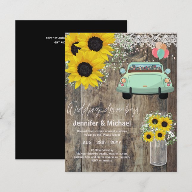 Budget Drive BY Wedding Einladungen - Cartoon Coup (Vorne/Hinten)