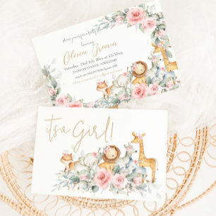 Budget Dschungel Tier Blumen Baby Shower Einladung