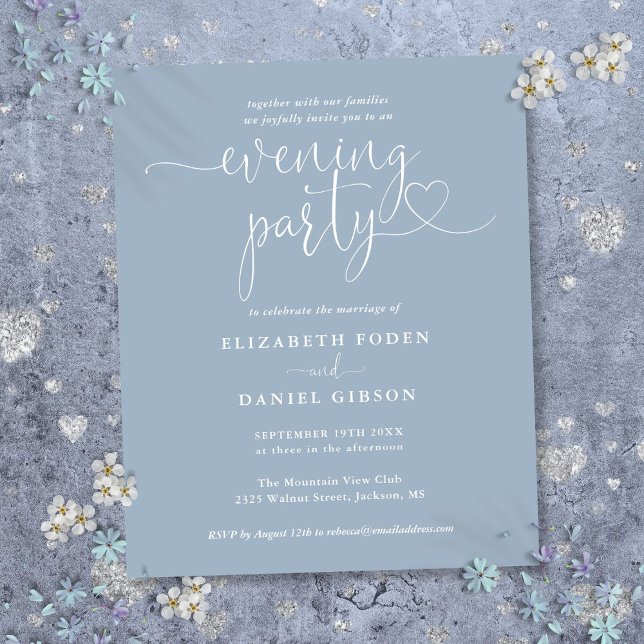 Budget Dusty Blue Abend Party Hochzeit Einladung (Budget Dusty Blue Evening Party Wedding Invite)