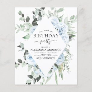 Budget Dusty Blue Birthday Party Blumenladen Flyer