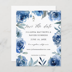 Budget Dusty Blue & Blue Floral Save the Date