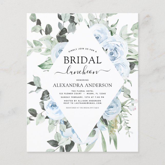 Budget Dusty Blue Brautparty Luncheon Flyer (Vorne)