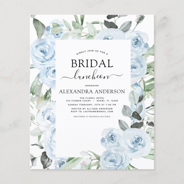 Budget Dusty Blue Brautparty Luncheon Flyer (Vorne)