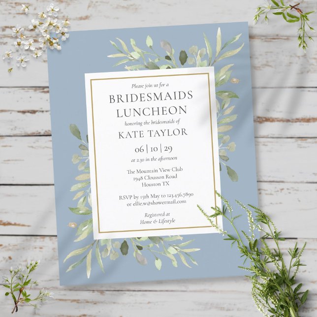 Budget Dusty Blue Bridesmaids Luncheon Einladung (Von Creator hochgeladen)