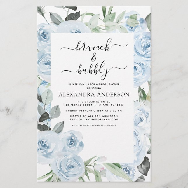 Budget Dusty Blue Brunch & Bubbly Brautparty (Vorderseite)