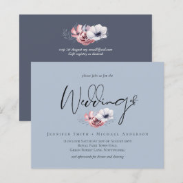 Budget Dusty Blue Coral Floral Wedding Einladung