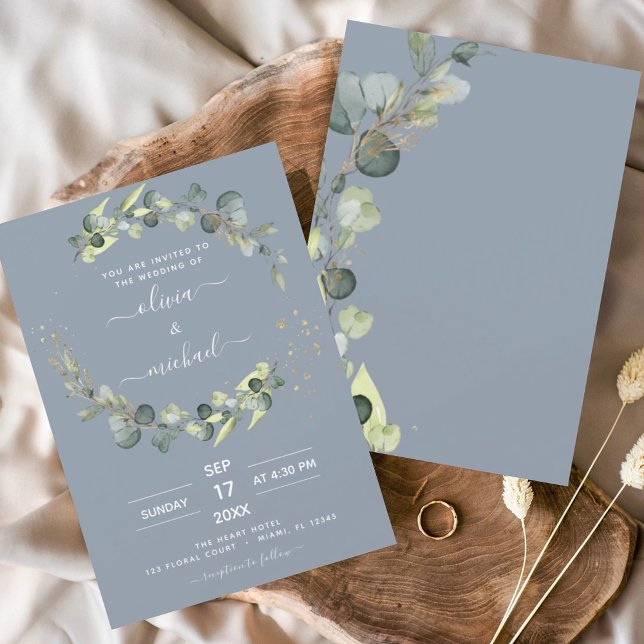 Budget Dusty Blue Eucalyptus Wedding Einladungen (Von Creator hochgeladen)