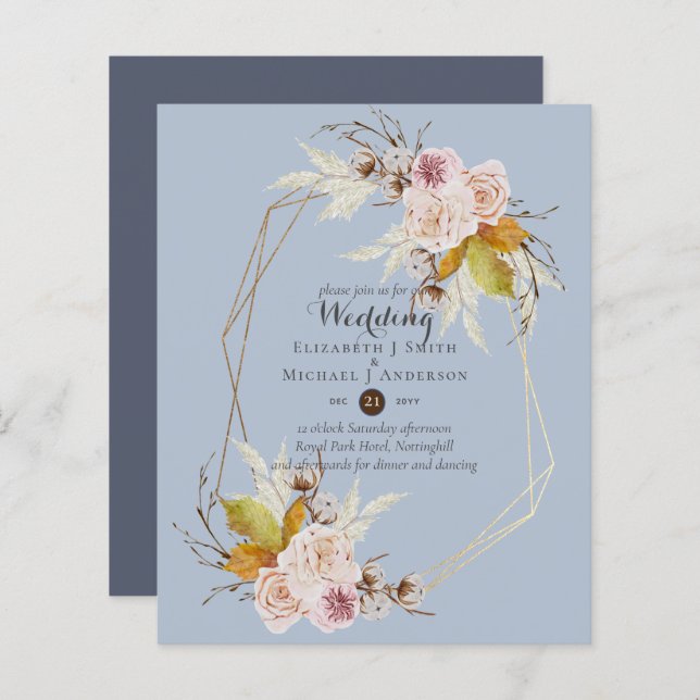 Budget Dusty Blue Fall Floral Wedding Einladungen (Vorne/Hinten)
