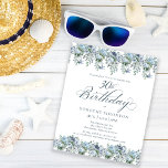Budget Dusty Blue Floral 30. Geburtstag Einladung<br><div class="desc">Die blauen Blumen schaffen auf dieser eleganten Geburtstagseinladung Top- und Untergrenzen. Die klassische Skriptkalligrafie fügt eine wunderschöne Touch hinzu. Dieser Artikel ist Party der Blumensammlung von Dusty Blue.</div>