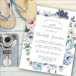 Budget Dusty Blue Floral 30. Geburtstag Einladung<br><div class="desc">Dusty blaue Rose und Wildblumen schmücken eine hübsche Geburtstagseinladung. Moderne Kalligraphie ergänzt den Boho Vibe.</div>