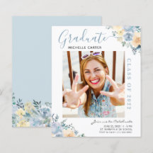 Budget Dusty Blue Floral Abschluss Ankündigung