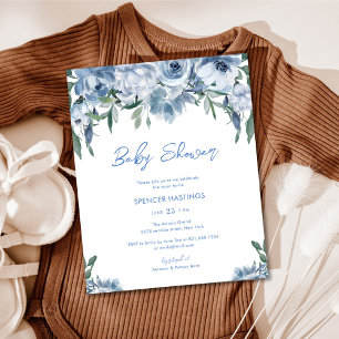 Budget Dusty Blue Floral Baby Boy Dusche lädt ein Flyer