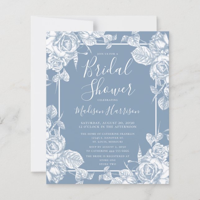 Budget Dusty Blue Floral Brautparty (Vorderseite)