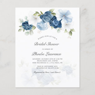 Budget Dusty Blue Floral Bridal Dusche Einladung