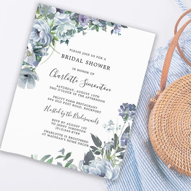 Budget Dusty Blue Floral Bridal Dusche Einladung (Great Bridal Shower Invitation Style at Affordable Prices)