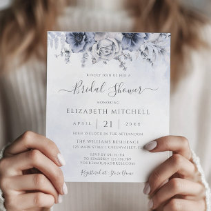 Budget Dusty Blue Floral Bridal Dusche Einladung