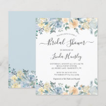 Budget Dusty Blue Floral Bridal Dusche Einladung