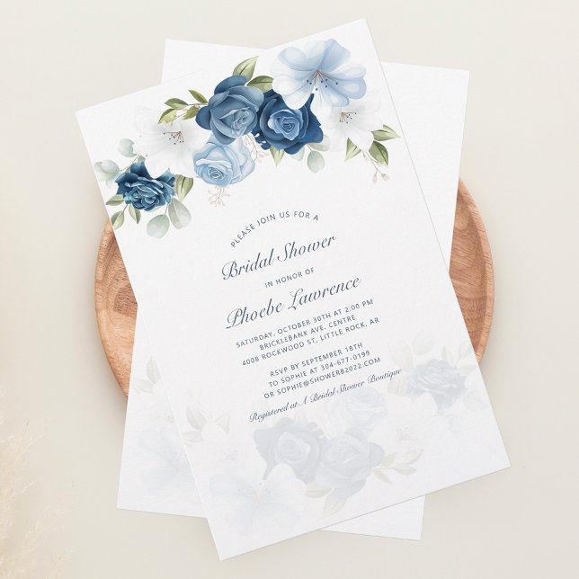 Budget Dusty Blue Floral Bridal Dusche Einladung Briefpapier (Dusty Blue Floral Botanical Bridal Shower Invitation Stationery)