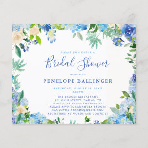 Budget Dusty Blue Floral Bridal Dusche Einladungen