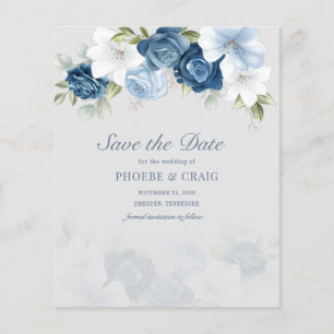 Budget Dusty Blue Floral Eukalyptus Save the Date