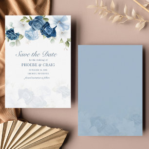 Budget Dusty Blue Floral Eukalyptus Save the Date