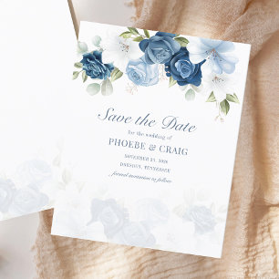 Budget Dusty Blue Floral Eukalyptus Save the Date