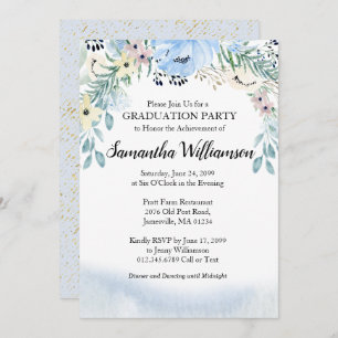 Budget Dusty Blue Floral Graduation Party Einladung