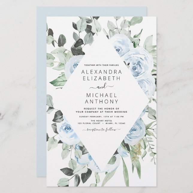 Budget Dusty Blue Floral Greenerity Wedding (Vorne/Hinten)