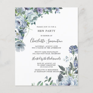 Budget Dusty Blue Floral Hen Party Einladung