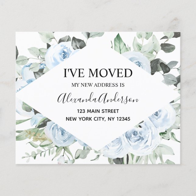 Budget Dusty Blue Floral Moving Ankündigung Flyer (Vorne)