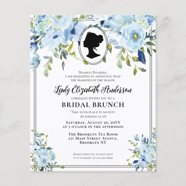Budget Dusty Blue Floral Regency Era Bridal Brunch (Vorderseite)
