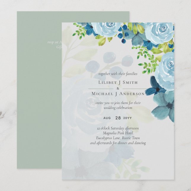 Budget Dusty Blue Floral Wedding (Vorne/Hinten)