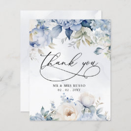 Budget Dusty Blue Floral Wedding Danke Karte