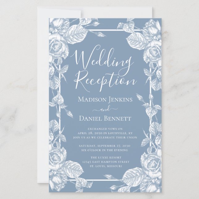 Budget Dusty Blue Floral Wedding Reception (Vorderseite)