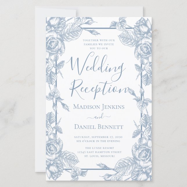 Budget Dusty Blue Floral Wedding Reception (Vorderseite)