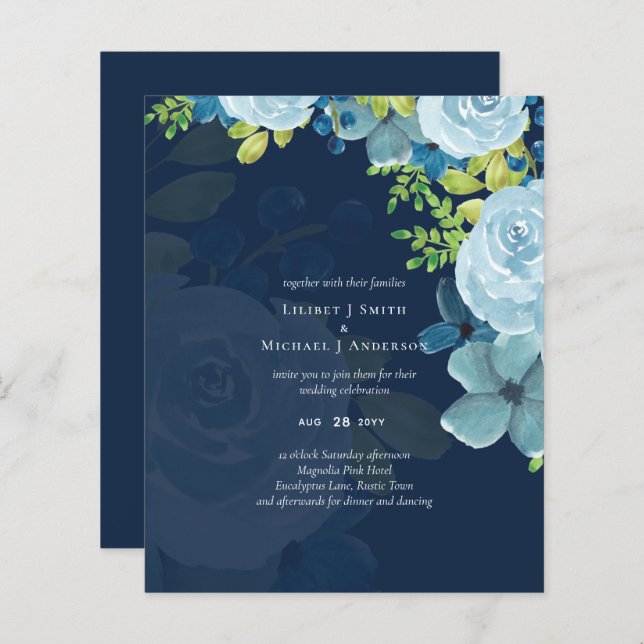 Budget Dusty Blue Flowers Sage Wedding (Vorne/Hinten)