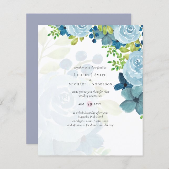 Budget Dusty Blue Flowers Sage Wedding (Vorne/Hinten)