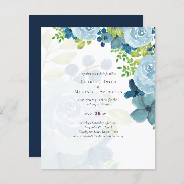 Budget Dusty Blue Flowers Sage Wedding (Vorne/Hinten)