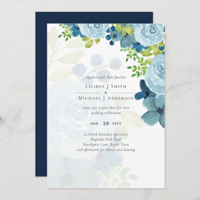 Budget Dusty Blue Flowers Sage Wedding (Vorne/Hinten)
