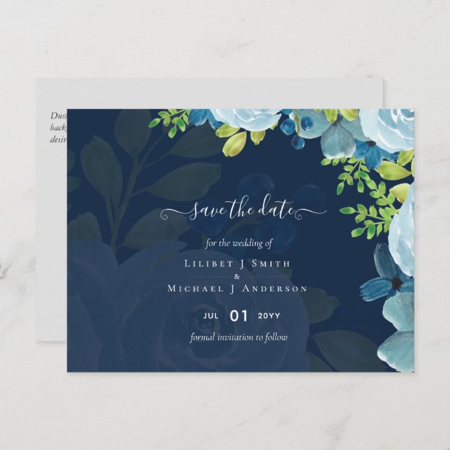 Budget Dusty Blue Flowers Sage Wedding Postkarte (Vorne/Hinten)