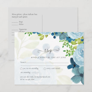 Budget Dusty Blue Flowers Sage Wedding Postkarte
