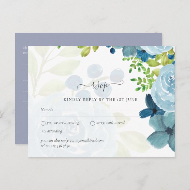 Budget Dusty Blue Flowers Sage Wedding Postkarte (Vorne/Hinten)