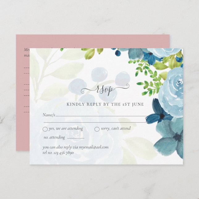 Budget Dusty Blue Flowers Sage Wedding Postkarte (Vorne/Hinten)