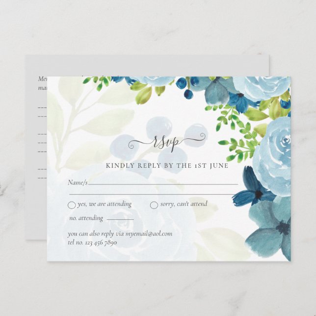 Budget Dusty Blue Flowers Sage Wedding Postkarte (Vorne/Hinten)