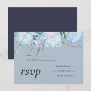 Budget DUSTY BLUE Foliage Wedding RSVP Einladungspostkarte