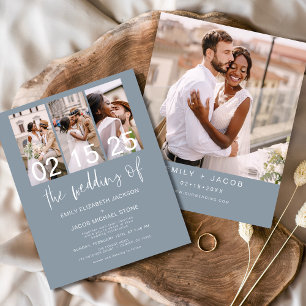 Budget Dusty Blue Foto Hochzeit Einladung
