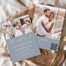 Budget Dusty Blue Foto QR Code Einladung Hochzeit Flyer