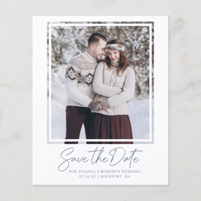 Budget Dusty Blue Foto Save the Date (Vorderseite)